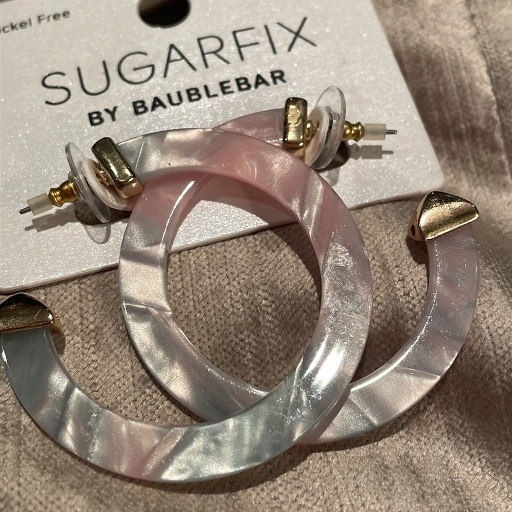 Pink & Blue Acrylic Gold 1 3/4” Hoop Earrings NWOTS